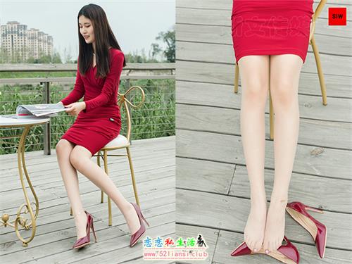 [SIW斯文传媒]44 派对优雅修身酒红色V领礼服裙 – 甄真【55P/38M】