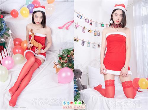 [SSA丝社] 057 大大的红色圣诞节长筒丝足弓脱丝特写【99P/108M】