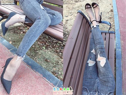 [丝月神] 14-牛仔裤里咖色筒袜凉鞋【98P/146M】