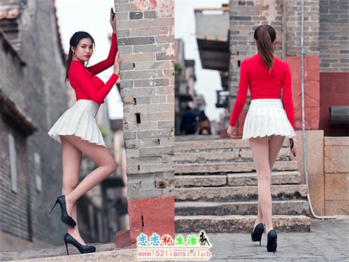 [魔镜街拍] 118-红衣白裙极品丝足美女春光闹古村【290P/270M】